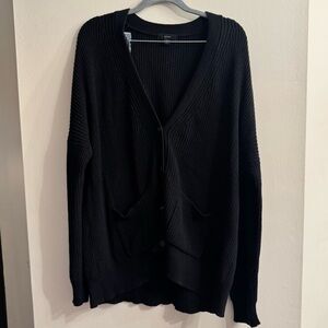 J.Crew Women’s Knit Black Button Up Oversized Cardigan with Pockets Size Small